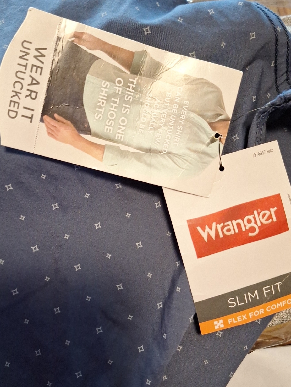 3XL-Blue Long-Sleeve Button Down Shirt-2 Pockets-Small Diamond Print-NWT - Picture 6 of 7